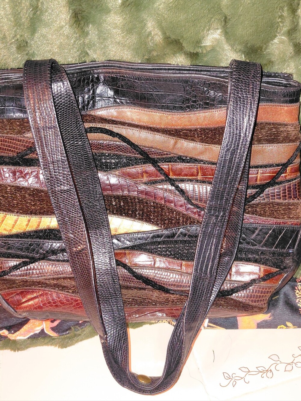 Sharif Vintage Patchwork Leather Tote Bag in Mixed Brown Tones Made In USA